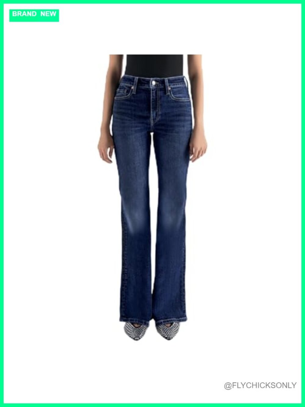 Women's Mid Rise Flare Jeans Stretch Denim Bell Bottom 32 Inseam